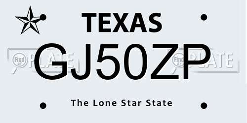 GJ50ZP Texas License Plate