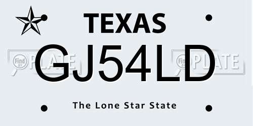GJ54LD Texas License Plate