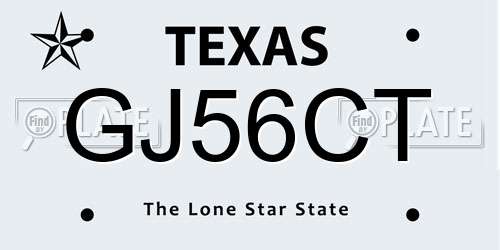 GJ56CT Texas License Plate