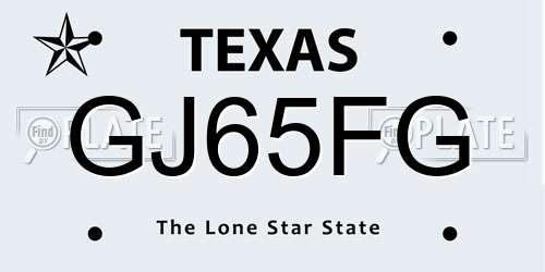 GJ65FG Texas License Plate