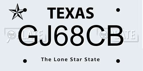 GJ68CB Texas License Plate