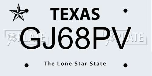 GJ68PV Texas License Plate