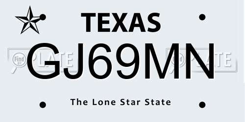 GJ69MN Texas License Plate