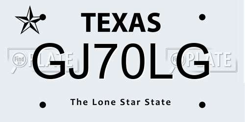 GJ70LG Texas License Plate
