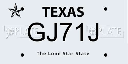 GJ71J Texas License Plate