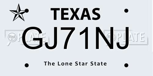 GJ71NJ Texas License Plate
