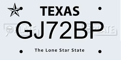 GJ72BP Texas License Plate