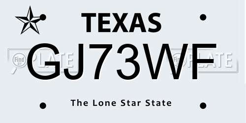 GJ73WF Texas License Plate