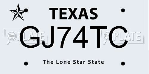 GJ74TC Texas License Plate