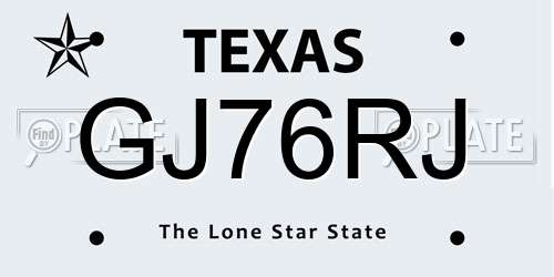 GJ76RJ Texas License Plate