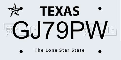 GJ79PW Texas License Plate