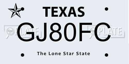 GJ80FC Texas License Plate