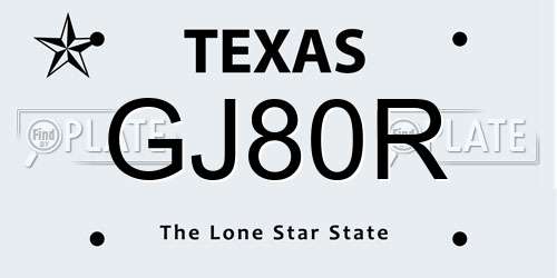 GJ80R Texas License Plate