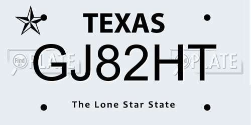 GJ82HT Texas License Plate