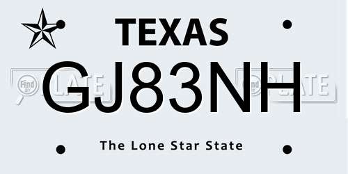 GJ83NH Texas License Plate