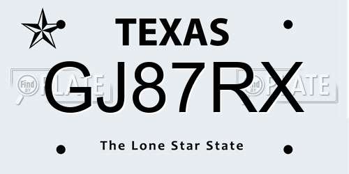 GJ87RX Texas License Plate