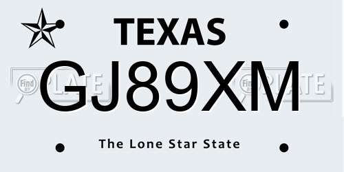 GJ89XM Texas License Plate