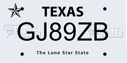 GJ89ZB Texas License Plate