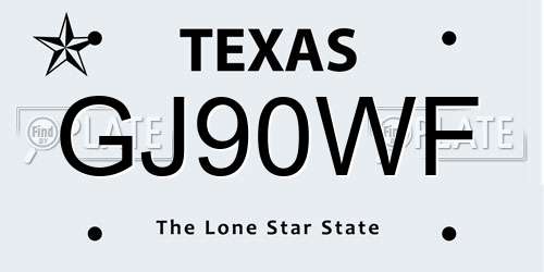 GJ90WF Texas License Plate