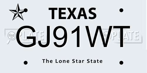 GJ91WT Texas License Plate