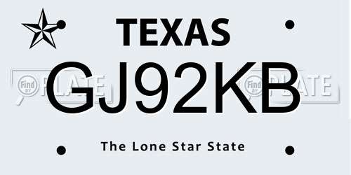 GJ92KB Texas License Plate