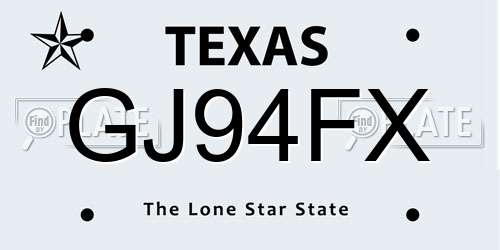 GJ94FX Texas License Plate