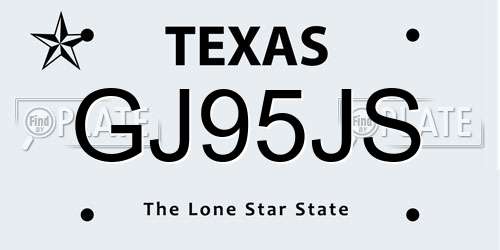 GJ95JS Texas License Plate
