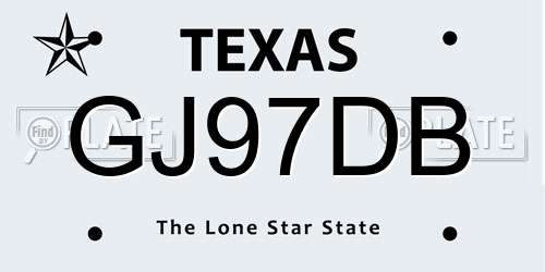 GJ97DB Texas License Plate