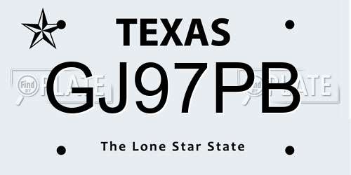 GJ97PB Texas License Plate