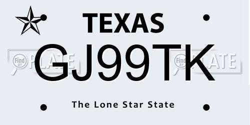 GJ99TK Texas License Plate