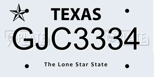 GJC3334 Texas License Plate