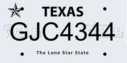 GJC4344 Texas License Plate