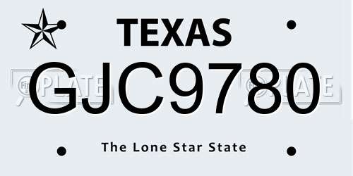 GJC9780 Texas License Plate