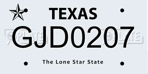GJD0207 Texas License Plate