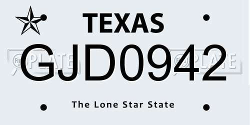GJD0942 Texas License Plate