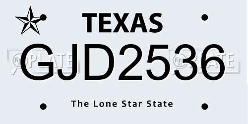 GJD2536 Texas License Plate