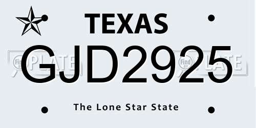 GJD2925 Texas License Plate