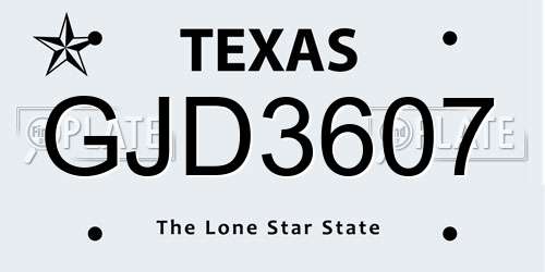 GJD3607 Texas License Plate