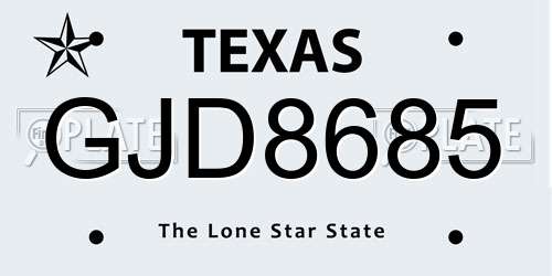 GJD8685 Texas License Plate