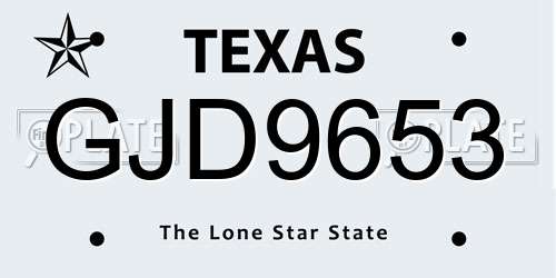 GJD9653 Texas License Plate