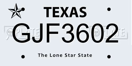GJF3602 Texas License Plate