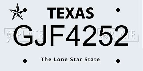 GJF4252 Texas License Plate
