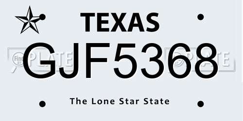 GJF5368 Texas License Plate
