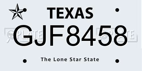 GJF8458 Texas License Plate