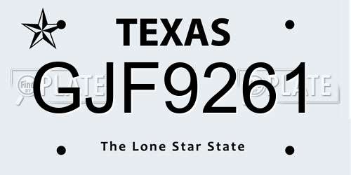 GJF9261 Texas License Plate