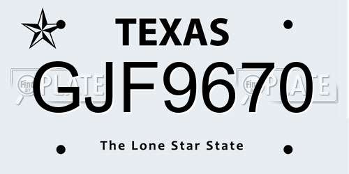 GJF9670 Texas License Plate