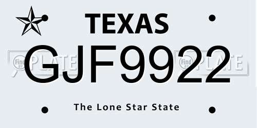 GJF9922 Texas License Plate