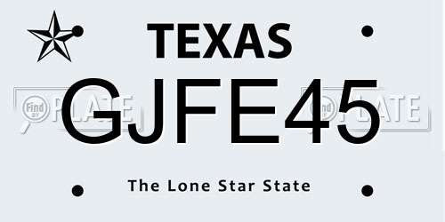 GJFE45 Texas License Plate