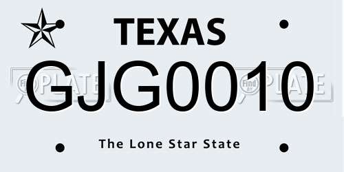 GJG0010 Texas License Plate