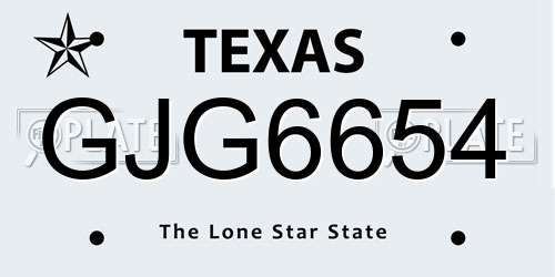 GJG6654 Texas License Plate